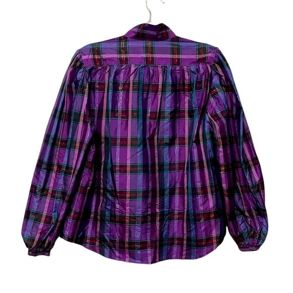 100% Silk Plaid High Neck Button Front Shirt 3X - Picture 5 of 8